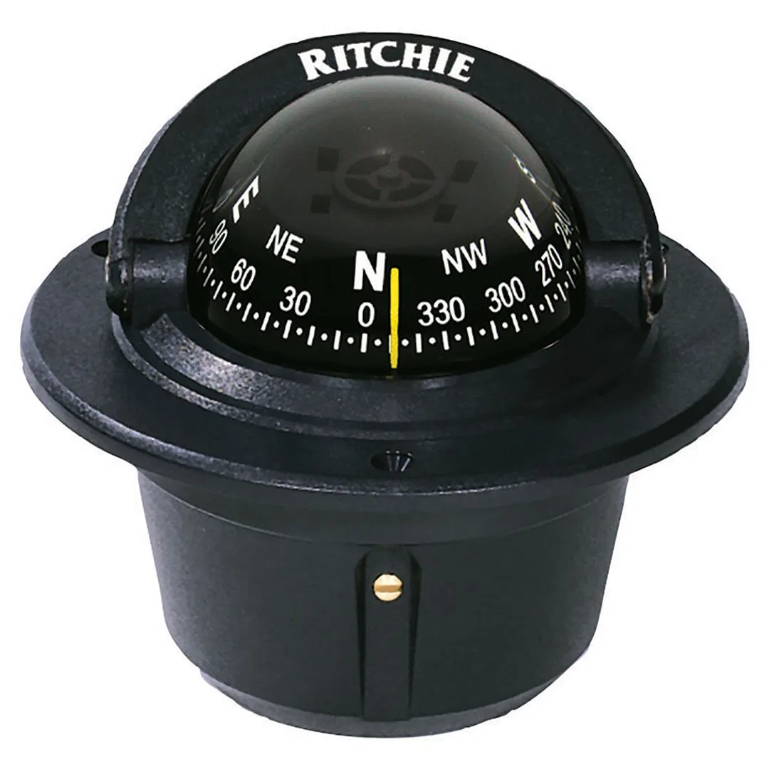 F-50 – RITCHIE NAVI Compass, Black 12 Volt Green Light Flush Mount 2-3/4 Inch Direct Read Dial 4-7/8 Inch Overall Wid...